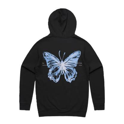 This black hoodie has a&nbsp;relaxed, modern fit and is made from a polyester and cotton mix.

Featuring boy logo on the front and butterfly on the back.

Pullover hood, raglan sleeves, kangaroo pocket, lined hood, tonal drawcord, sleeve cuff ribbing, preshrunk to minimize shrinkage.